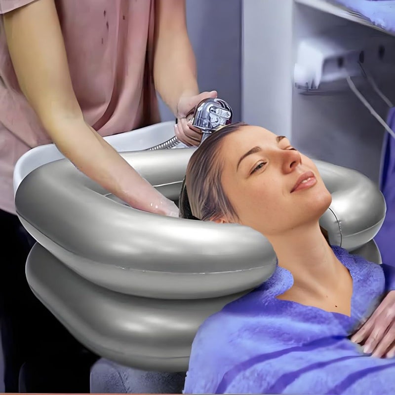 Defemim Inflatable Shampoo Basin,Inflatable Hair Washing Basin Set,Portable Hair Washing Station for Home for Bedridden Patients, Pregnant Women,and Elderly - Silver - Image 2